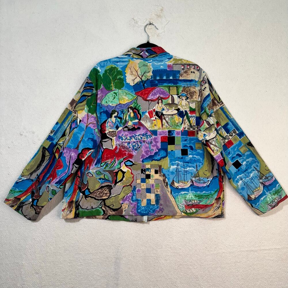 Keren Hart Jacket Vibrant Colorful Scenic Picasso Cafe Art Cotton Blazer Size XL - Picture 7 of 9